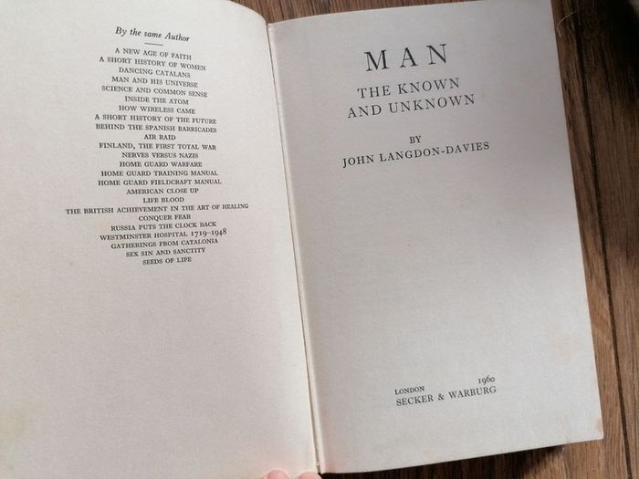 Hardcover book Man, the known and unknown by John Langdon-Davies