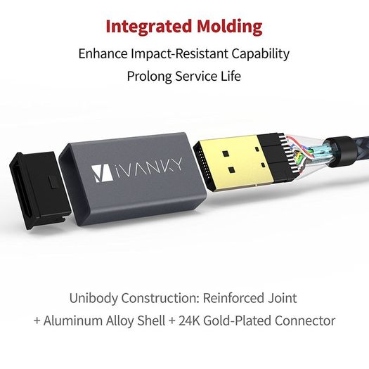 iVANKY DisplayPort (Male) to HDMI (Female) 1080P Gold-Plated/Nylon-Braided Cable Adapter (Brand New/Warranty)
