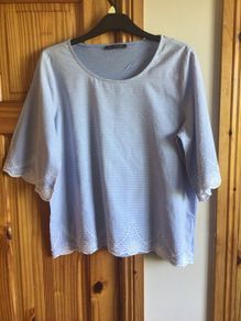 Marks and Spencer Ladies blue and white 100% Cotton stripe top size 16/includes Postage