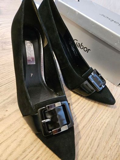 Gabor suede black buckle detail high heel shoes size 7 uk 40.5 EU  and UK 3 EU 35.5 RRP 105 new & boxed