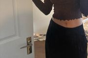 Monki v neck crop top brown ruffle hem brand new size S
