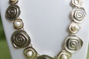 Vintage Handmade Abstract Silver Plated Necklace, Modernist Jewelry