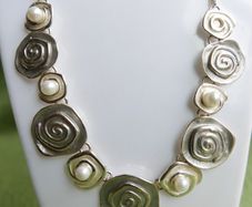 Vintage Handmade Abstract Silver Plated Necklace, Modernist Jewelry