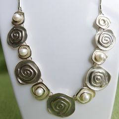 Vintage Handmade Abstract Silver Plated Necklace, Modernist Jewelry