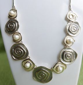 Vintage Handmade Abstract Silver Plated Necklace, Modernist Jewelry
