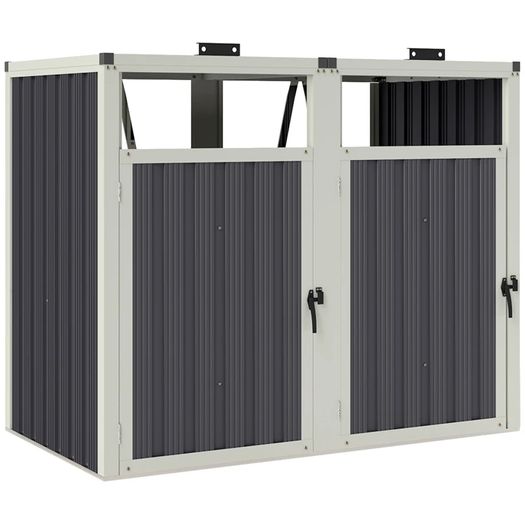 Shelter for 2 x 240 L Bins Outdoor Bin Cover 180 Lift-Up Lid Galvanized Steel 146x81x122cm Dark Gray