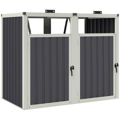 Shelter for 2 x 240 L Bins Outdoor Bin Cover 180 Lift-Up Lid Galvanized Steel 146x81x122cm Dark Gray