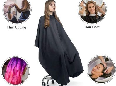 Hairdressing Gown Barbers Cape, Cutting Gowns, Black Full-Length Waterproof Haircut Hairdressing Cape for Hair Styling, Cuts and Colours