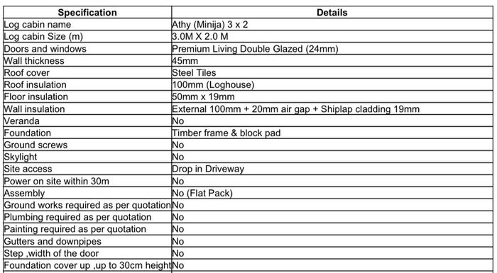 Log Cabin 3x2m Fully Insulated.