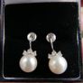 Vintage 14k Solid White Gold Round Bead Cultured Pearl Diamond Earrings 3,37g Image 2