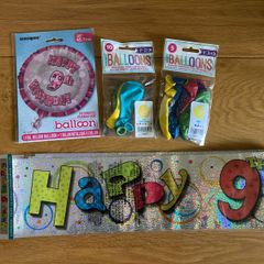 Unique, Happy 9th Birthday, Balloon and Banner Bundle