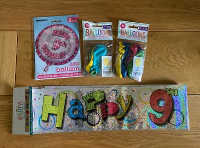 Unique, Happy 9th Birthday, Balloon and Banner Bundle