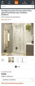 GoodHome Ledava 90cm Pivot Shower Door - Chrome, Clear Glass