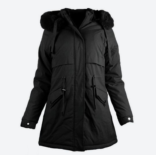 Black Winter Coat with Fur Trimmed Hood size 24 + matching hats, scarves & gloves available