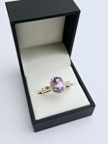 Vintage 9ct Gold Amethyst & Diamond Cluster Ring