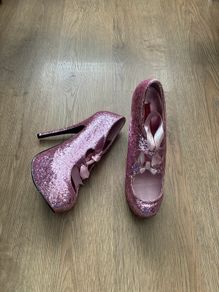 Bordello Pink Glitter Stiletto Heels UK 4.5