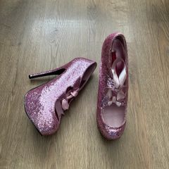 Bordello Pink Glitter Stiletto Heels UK 4.5