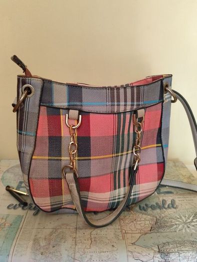 River Island Plaid Tartan Winged Tote Bag Crossbody & Chain Detail