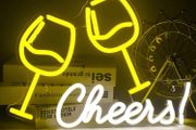 Neon Sign Double Wine Glass with Cheers, Cheers Words Neon Light (15.9 inch x 7.9 inch)
