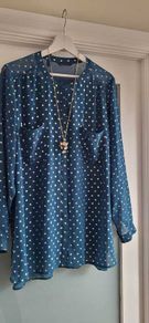 M&S Blouse with gold metallic polka dots Sz 16UK