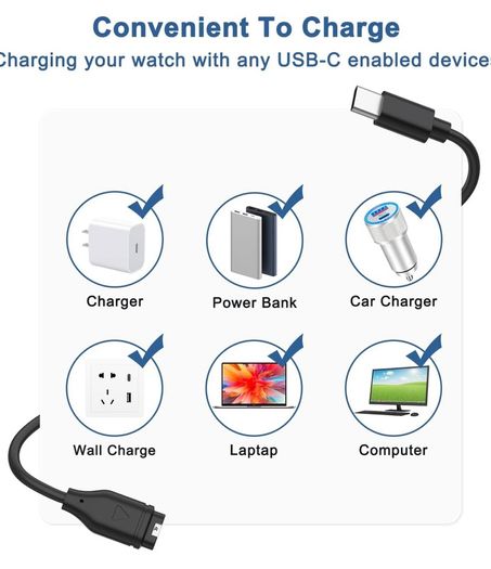 1M USB C Charger Cable for Garmin Fenix 7 7S 7X 6 6S 6X Pro 5 5S 5X Plus,Forerunner 55 45 45S 255 245 945 955,Vivoactive 5 4 4S 3,Venu 2 2S Sq, Instinct 2 Solar,Approach S10 S40 S60,Vivomove 3 3S