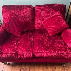 Boutique Red Velvet Sofa and Armchair