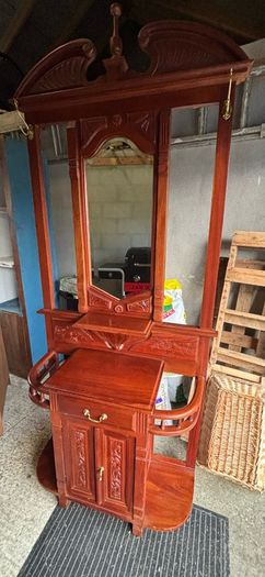Vintage Mahogany Hall Stand with Mirror & Hooks