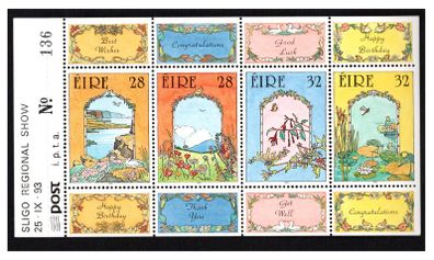 1993 Ireland Sligo, Sligo Regional Collectors Show on 25th September 1993 HP 51 Commemorative Stamps booklet pane Mint Never Hinged (MNH)