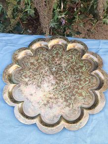 18" Hand Etched Art Deco Copper tray