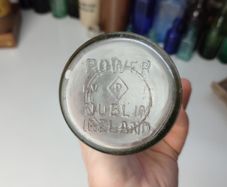 221 - John Power and Son Vintage Clear Glass Decorative Collectible Cork Top Whiskey Bottle