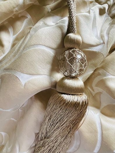 Gorgeous Silk Embossed Blackout Interlined Curtains with Silk Tie Back Ribbons 116"w x 86"d