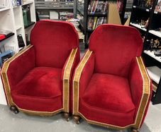 Art Deco 1930's Club Chair Pair Red cloth