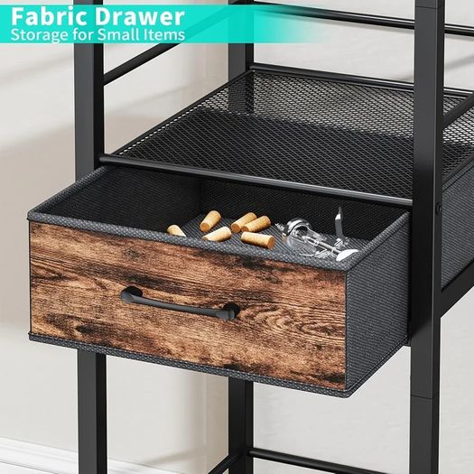 Wine Racks Free Standing- 4-Tier Stepped Drinks Cabinet Home Bar with Fabric Drawer, Wine Cabinet Wine & Glass Organizer, Bar Cabinets for Living Room, Kitchen, or Dining Room