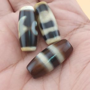 Vintage Himalayan Tibetan Lot of 3 Mixed Pattern Agate Dzi Beads
