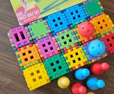 Waffle blocks + bowling pin and ball set + golf set