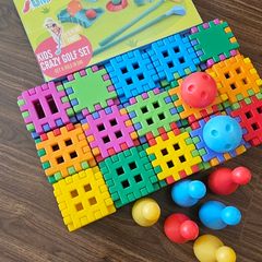 Waffle blocks + bowling pin and ball set + golf set