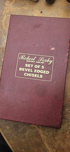 Robert Sorby gilt edge chisel set, boxed