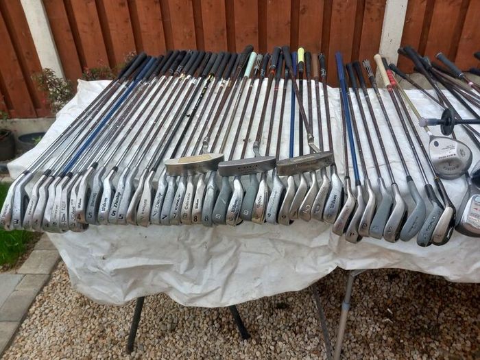 A selection of golf clubs and bags. NOT SELLING SEPARATE