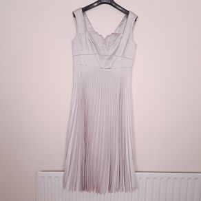 Karen Millen Off White Beige Satin Pleated Sleeveless Midi Dress 14UK/42EU