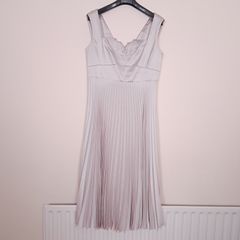 Karen Millen Off White Beige Satin Pleated Sleeveless Midi Dress 14UK/42EU