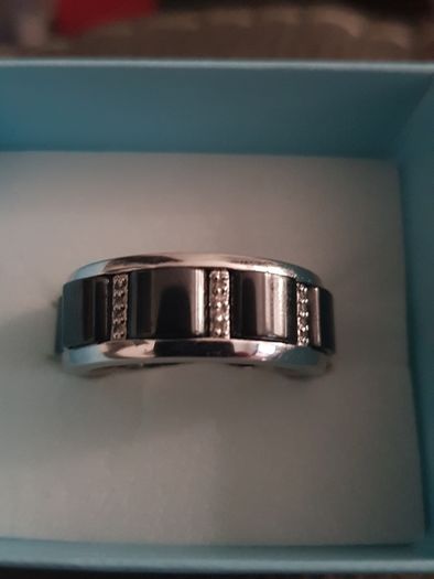 Diamond and Ceramic on sterling silver Mens Ring