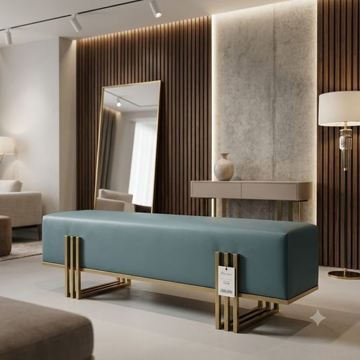 Aurora Luxury Bench  180cm Gold Frame Upholstered Bench