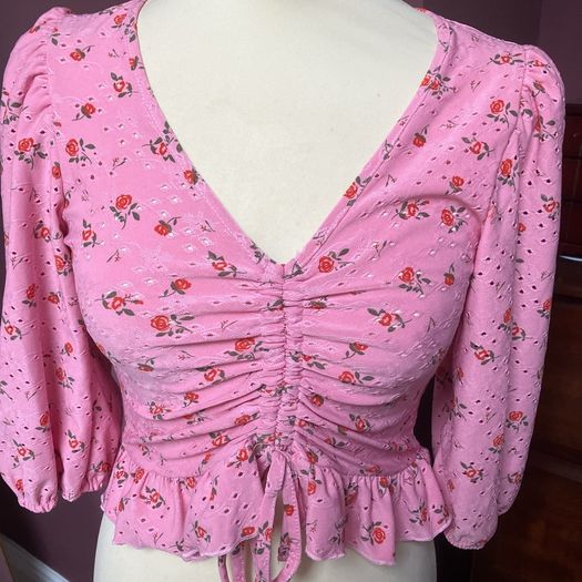New Look UK10 Floral Pink Top