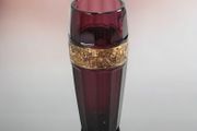 Rare amethyst signed Walther glass vase with gold relief