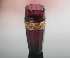 Rare amethyst signed Walther glass vase with gold relief