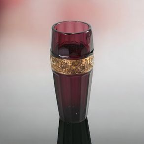 Rare amethyst signed Walther glass vase with gold relief