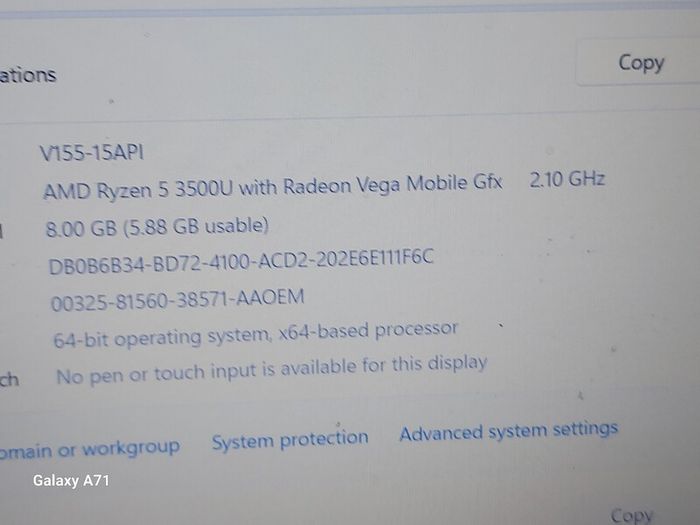 Lenovo V155-15API, AMD Ryzen 5 3500U with Radeon Vegan Mobile Gfx, 2.1GHz, 8GB Ram,  256GN SSD, Windows 11, Microsoft Edge, Chrome and VLC