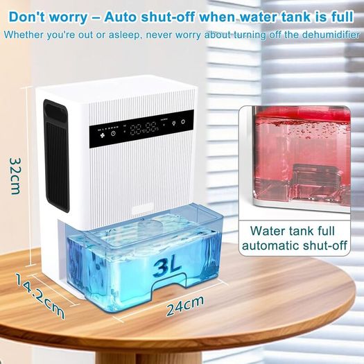Electric Dehumidifier, 3000ml Portable Small Dehumidifier for Bedroom with Ultra Quiet & Auto Shut off 7 Colorful LED for Wardrobe,basement,Bathroom,Closet,RV,Baby Nursery