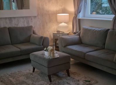 3 piece sofa 3 seater 2 seater n puff grey
