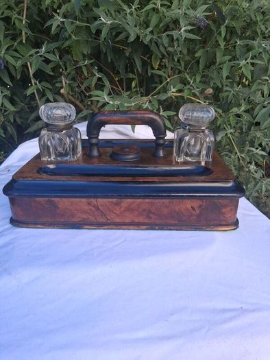 Victorian Burr Walnut Table Inkwell Stand